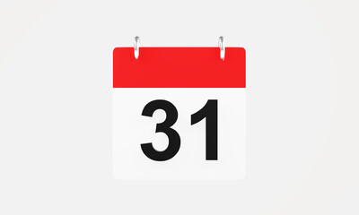 3D rendering illustration calendar date 31