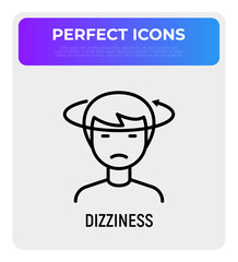 Human with dizziness thin line icon. Modern vector illustration of disorientation.