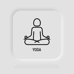 Yoga thin line icon. Lotus pose. Modern vector illustration, logo for yoga center.