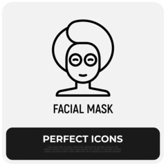 Woman with facial mask thin line icon. Modern vector illustration of SPA procedure.