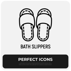 Bath slippers thin line icon. Modern vector illustration of flip-flop shoes.