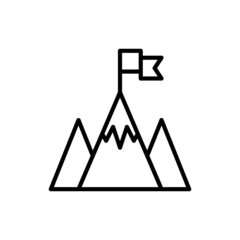 Mountain peak with flag thin line icon. Modern vector illustration of goal achievement.