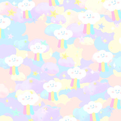 Pastel rainbow doodle sky with sparkles.