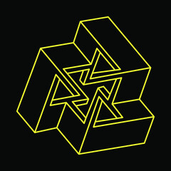 Impossible shapes, optical illusion, vector. Optical art objects. Geometric figures. Line art.