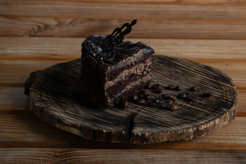 chocolate dessert, chocolate cake with coffee beans