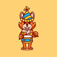 cute fox celebrates new year playing drums