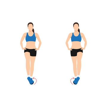 Woman Doing Ankle Circles Exercise. Flat Vector Illustration Isolated On White Background