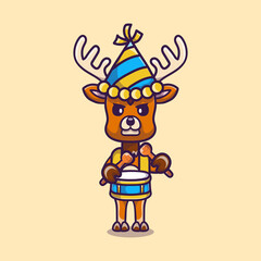 cute deer celebrates new year playing drums