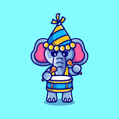 cute elephant celebrates new year playing drums