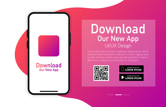 Download our app advertising banner. Phone mockup. App for mobile. UI and UX design. Vector illustration.