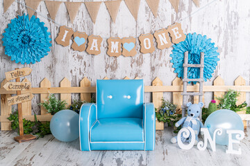 blue first birthday party for boy