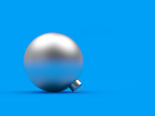 Silver Christmas ball on a blue background. 3d illustration 