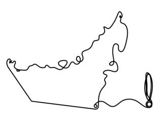 Map of UAE as line drawing on white background. Vector