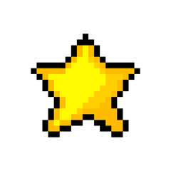 Obraz premium Pixel 8 bit star icon. Isolated object on white background. Emotion sign. Vector illustration.