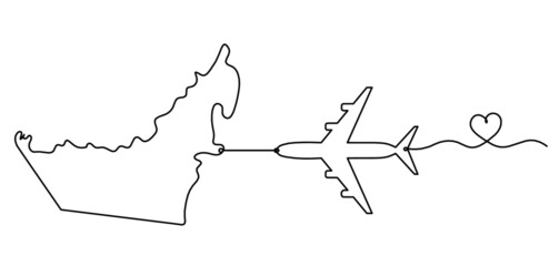 Map of UAE as line drawing on white background. Vector