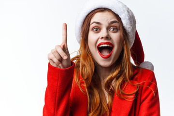 woman wearing santa hat holiday christmas fashion posing