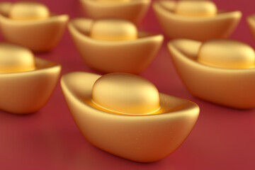 3d rendering gold ingot and coin