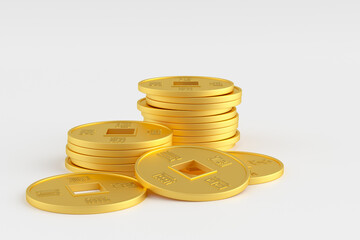 3d rendering gold ingot and coin