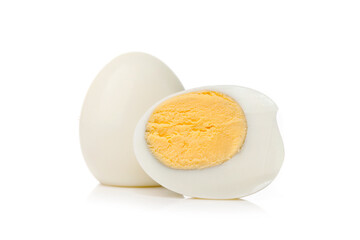 half boiled egg on white background.
