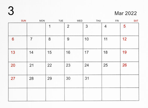 March 2022 Calendar Template.