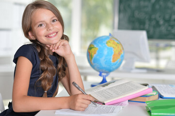 Portrait of cute girl studying in the class room