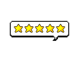 Stars yellow of pixel design. Rating for sites, travel packages, hotels, online stores, reviews. Vector illustration.