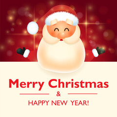 Fototapeta na wymiar Santa Claus with big signboard. Merry Christmas calligraphy lettering design. Creative typography for holiday greeting. Vector