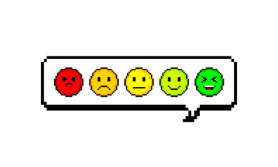 Feedback from Positive to Negative Emoticon for Review. Pixel design. Good and Bad Face. Vector illustration.