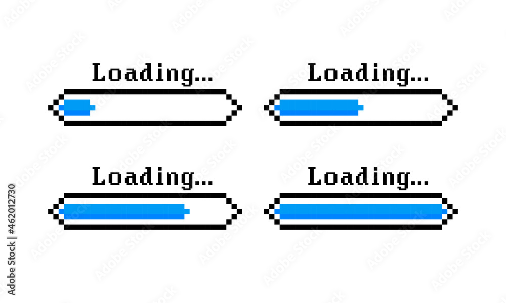 Poster loading bar progress. system software update and upgrade concept. pixel design. vector illustration.