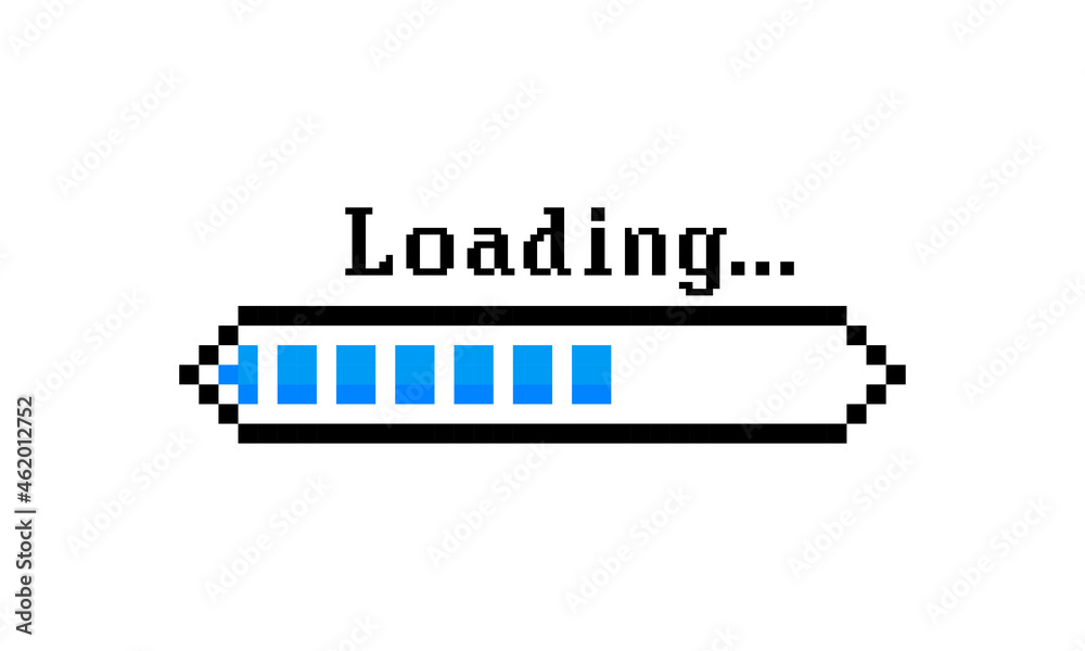 Poster loading bar progress. system software update and upgrade concept. pixel design. vector illustration.
