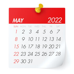 May 2022 - Calendar. Isolated on White Background. 3D Illustration