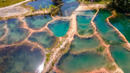 beautiful nature abstract crystal clear emarald pool during sunrise