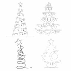 Fototapeta premium christmas trees drawing by one continuous line, vector