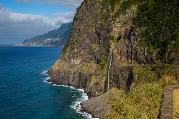 Famous waterfall in Madeira Island named Véu da Noiva