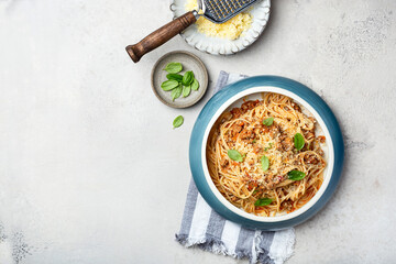 spaghetti pasta with tomato beef sauce bolognese