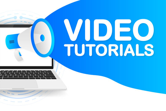 Video Tutorials banner template. Marketing flyer with megaphone. Template for retail promotion and announcement. Vector illustration.