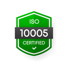 ISO 10005 Certified green vector banner. Flat certification label isolated on white background. Food safety concept. Vector illustration.
