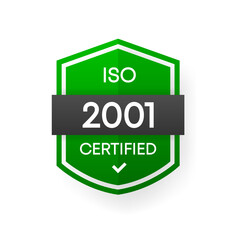 ISO 2001 Certified green vector banner. Flat certification label isolated on white background. Food safety concept. Vector illustration.