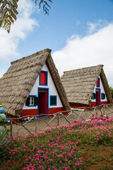 Fototapeta na wymiar Traditional houses from Madeira Island in Santana