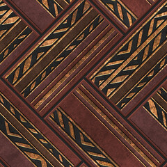 Carving herringbone metal seamless texture, bronze and copper color, fishbone pattern, 3D illustration