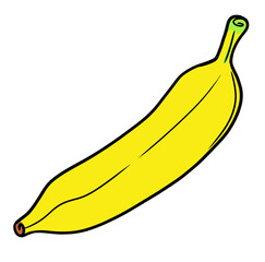 Yellow banana drawing. This tropical fruit is diagonally isolated in the center. vector illustration.