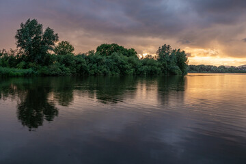 Obraz na płótnie Canvas Lake Mittlerer See at sunset in Germany