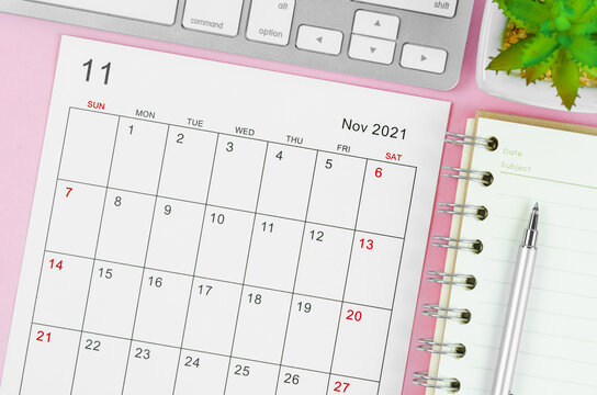 November 2021 calendar sheet with keyboard computer