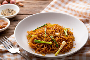 Stir Fried Rice Vermicelli Noodle With Black Soy Sauce.Easy vegetarian food (Pad-See-Ew)