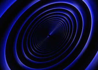 Round abstract tunnel, blue neon.