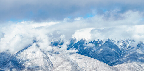 Panorama of snowy mountains. Caucasus mountains