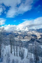 Panorama of snowy mountains. Caucasus mountains