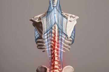 Lower back pain, human skeleton anatomy 