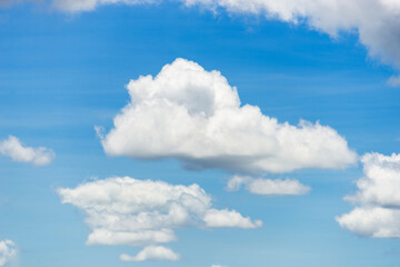 beautiful blue sky and white fluffy cloud horizon outdoor for background.