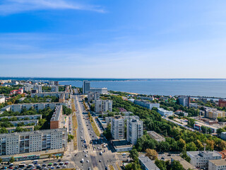 Aerial view of  the center of Ulyanovsk, Russia. city panorama from above